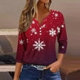 thumbnail image 1 of Mifsaly Plus Size Christmas Shirts for Women 3/4 Sleeve Xmas Santa Print T-Shirts Xmas 3 Buttons V-Neck Snowflake Graphic Tops Loose Fit Tops Funny Party Festival Outfits, 1 of 5