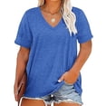 thumbnail image 1 of Mifsaly Plus Size Cotton Tops Women V Neck Short Sleeve Basic T Shirts Summer Loose Fit Comfy Oversized Blouses Daily Wear Versatile Breathable Lightweight Tees XXXXL, 1 of 5