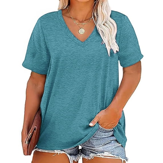 Mifsaly Plus Size Cotton Tops Women V Neck Short Sleeve Basic T Shirts Summer Loose Fit Comfy Oversized Blouses Daily Wear Versatile Breathable Lightweight Tees XXXXL