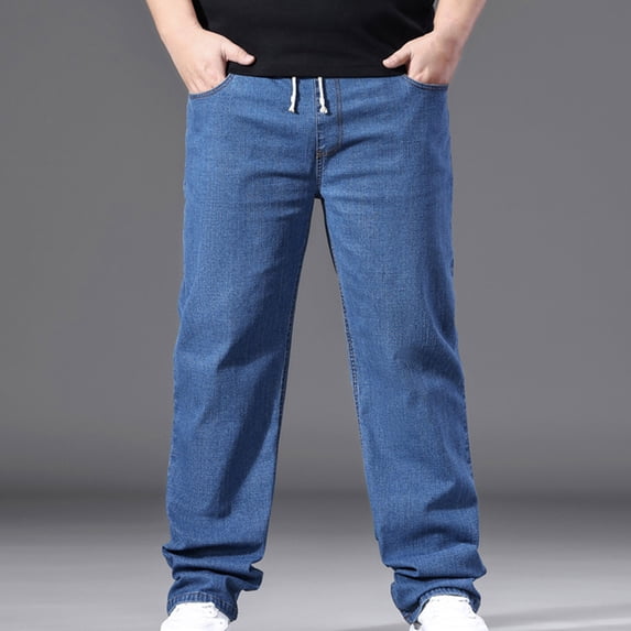 Mifsaly Plus Size Denim Pants for Men Straight Leg Jeans Drawstring Lightweight Going Out Office Work Lounge Trousers with Pockets XL