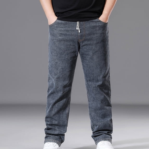 Mifsaly Plus Size Denim Pants for Men Straight Leg Jeans Drawstring Lightweight Going Out Office Work Lounge Trousers with Pockets XXL