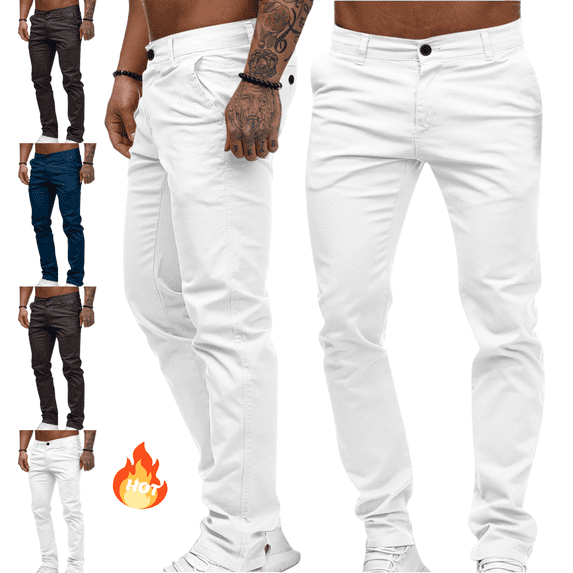 Mifsaly Plus Size Dress Pants Men Slim Fit Straight Leg Work Pant Button Closure Everyday Office Lounge Trousers with Pockets S