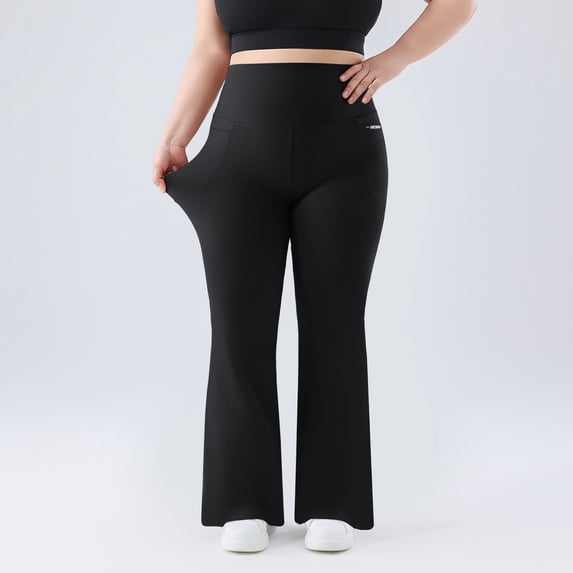 Mifsaly Plus Size Flare Leggings for Women High Waisted Slim Fit Yoga Pants with Pockets Stretch Tight Gym Workout Lounge Outfits