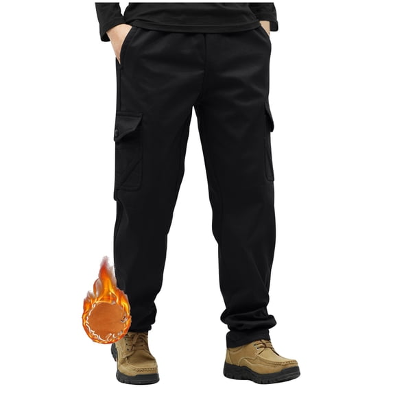Mifsaly Plus Size Fleece Lined Cargo Pants Men Winter Warm Outdoor Workwear Thermal Cargo Sweatpants with Multi Pockets XL