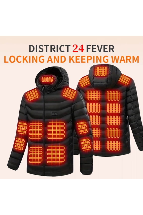 Plus Size Heated Jacket for Men 24 Heat Zones Zip up Thermal Padded Coats Detachable Hood Long Sleeve Thick Warm Quilted Jackets Usb Electric Heating Winter Outerwear with Pockets 2025