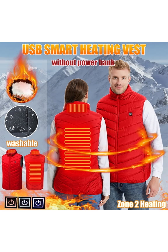 Plus Size Heated Vest for Women Men Zip up 3 Heating Levels 2 Heat Zones Thermal Padded Jacket Rechargeable Thick Warm Quilted Coats Snow Outdoor Winter Outerwear with Zipper Pockets Unisex