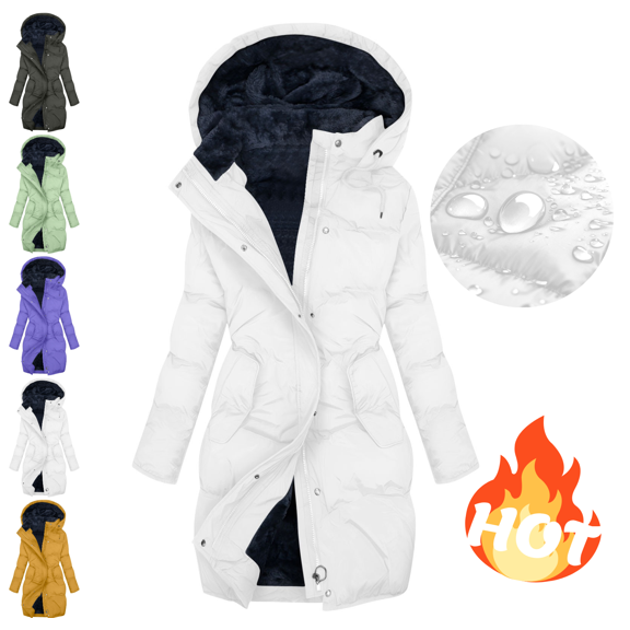 Mifsaly Plus Size Long Quilted Jackets for Women Zip up Waterproof Hooded Padded Coats Fleece Lined Thermal Puffer Jacket Button Down Thicken Warm Winter Outerwear with Pockets 2025 Fashion Parka