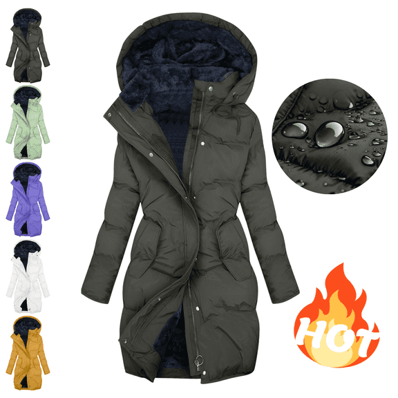 Mifsaly Plus Size Long Quilted Jackets for Women Zip up Waterproof Hooded Padded Coats Fleece Lined Thermal Puffer Jacket Button Down Thicken Warm Winter Outerwear with Pockets 2025 Fashion Parka