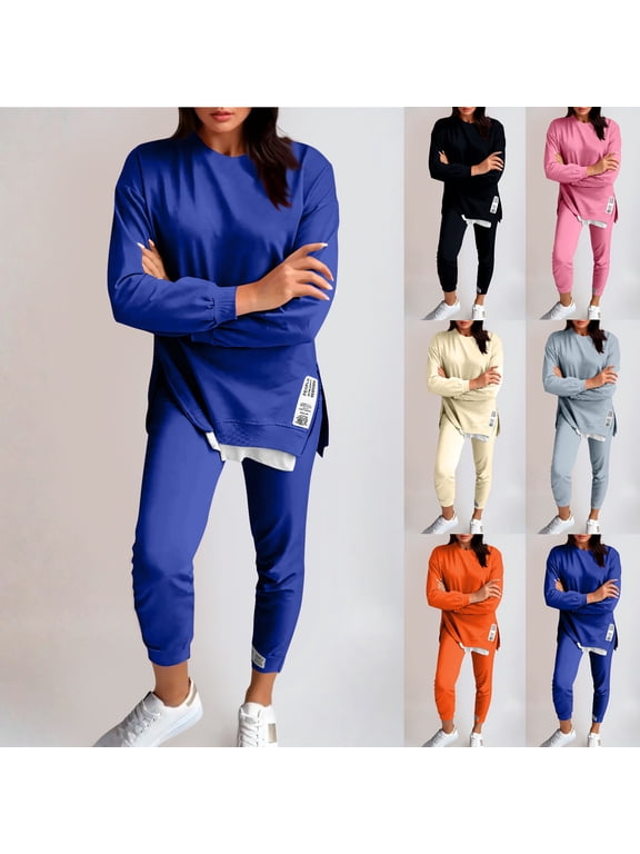 Plus Size Lounge Sets for Women Leisure Wear Set Fall 2 Piece Side Split Long Sleeve Pullover Sweatshirt Stretchy Ankle Pants Trendy Leggings Running Jogging Casual Matching Outfits