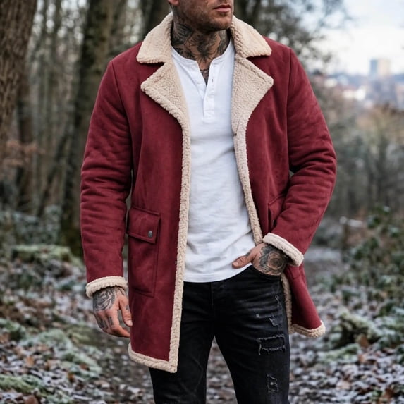 Rivete Button Mifsaly Plus Size Mens Faux Suede Jackets Sherpa Fleece Lined Snap ...