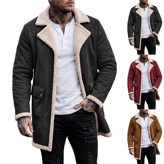 Rivete Button Mifsaly Plus Size Mens Faux Suede Jackets Sherpa Fleece Lined Snap ...
