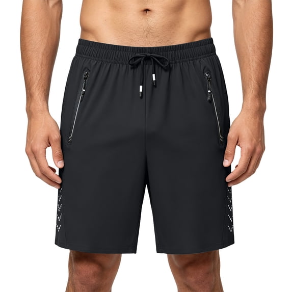 Mifsaly Plus Size Mens Lightweight Shorts Quick Dry Athletic Performance Running Shorts with Zipper Pockets Breathable Comfy Workout Gym Training Activewear Black,XXXXL
