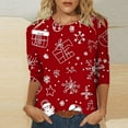 thumbnail image 1 of Mifsaly Plus Size Merry Christmas Santa T-Shirt Women 3/4 Sleeve Holiday Shirts Xmas Festival Tops Crewneck Loose Casual Pullover Vacation Party Blouse Gifts, 1 of 5