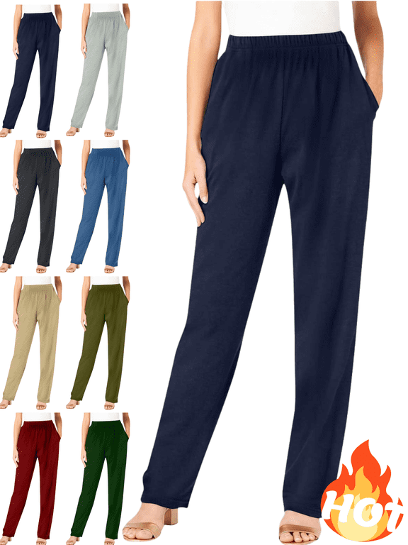 Plus Size Office Pants for Women Petite High Wasit Straight Leg Casual Pant Summer Comfortable Breathable Everyday Work Trousers with Pockets