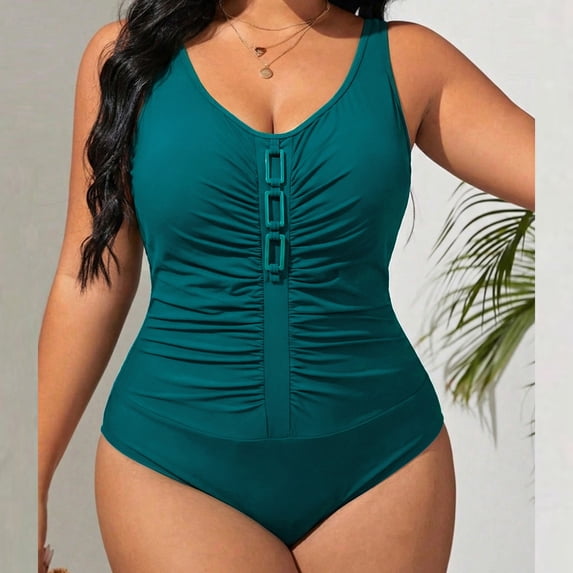 Mifsaly Plus Size One Piece Swimsuit Women Tummy Control Ruched Bathing Suit Buckle Detail Slim Fit Swimwear Flattering Full Coverage Monokini XXL