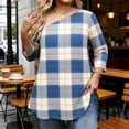 thumbnail image 1 of Mifsaly Plus Size One Shoulder Tops Women Plaid Tshirt Asymmetric Neck 3/4 Sleeve Summer Top Classic Print Loose Fit Tunic Oversized Shirt 2026 XXXL, 1 of 6