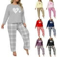thumbnail image 1 of Mifsaly Plus Size Pajamas for Women Set Oversized Lounge 2 Piece Crewneck Long Sleeve Comfy Nightwear Cute Hearts Print Sleepwear Plaid Loose High Waist Pants Xl-5Xl Casual Homewear, 1 of 4