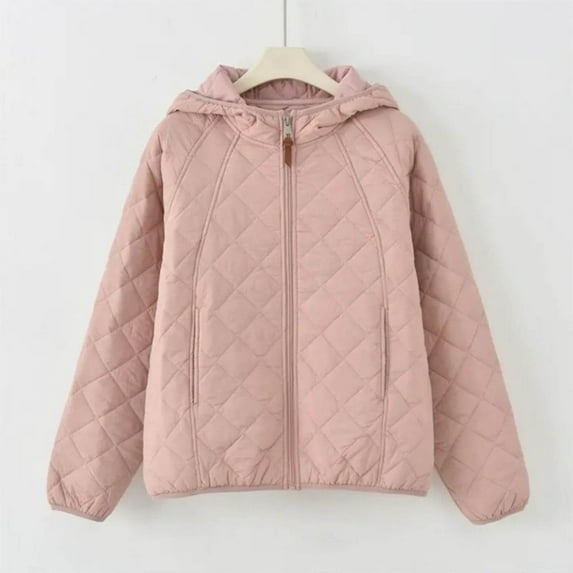 Mifsaly Plus Size Quilted Jackets for Women with Hood Lightweight Zip up Warm Padded Coat Soild Color Fashion Thermal Winter Outerwear with Pockets