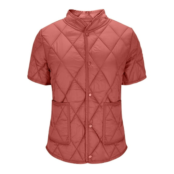 Mifsaly Plus Size Quilted Vest for Women Button Down Sleeveless Padded Jacket Mock Neck Short Sleeve Warm Down Coats with Pockets Soild Color Thermal Winter Outerwear 2025