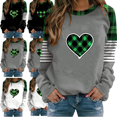 thumbnail image 1 of Mifsaly Plus Size St Patrick Day Sweatshirt Women Patchwork Shamrock Shirt Long Sleeve Heart Print Tshirts Casual Loose Pullover Tops Trendy Spring Blouse M, 1 of 5