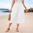 thumbnail image 1 of Mifsaly Plus Size Wide Leg Capri Pants for Women Elastic Drawstring Waist Casual Loose Culottes with Pockets Lightweight Flowy Summer Beach Capris White,XXXXXL, 1 of 6