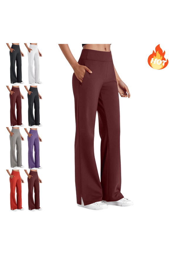 Plus Size Wide Leg Yoga Pants for Women with Pockets High Waist Stretchy Pant Side Slit Tummy Control Workout Athletic Work Office Trousers XXXXL