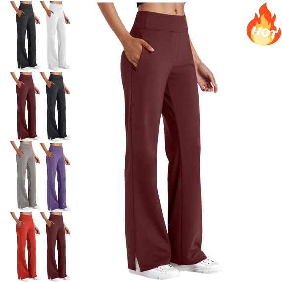 Mifsaly Plus Size Wide Leg Yoga Pants for Women with Pockets High Waist Stretchy Pant Side Slit Tummy Control Workout Athletic Work Office Trousers XXXXL