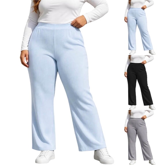 Mifsaly Plus Size Women's Straight Leg Sweatpants Ribbed Knit Elastic Waist Lounge Pants Fall Winter Trendy Daily Going Out Athletic Casual Clothing