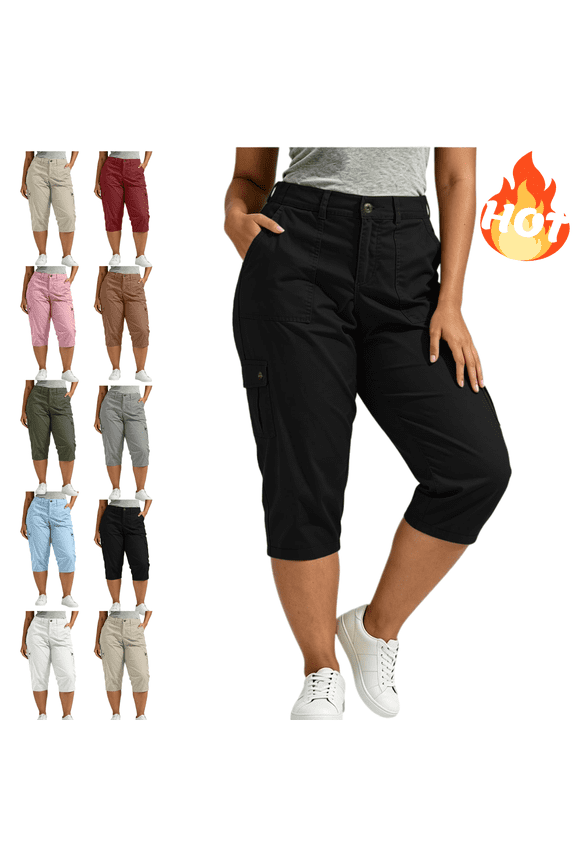 Plus Size Womens Cargo Capris with Multi Pockets Knee Length Lightweight Hiking Capri Pants Relaxed Fit Utility Summer Outdoor Casual Clothes Black,XXXXXL
