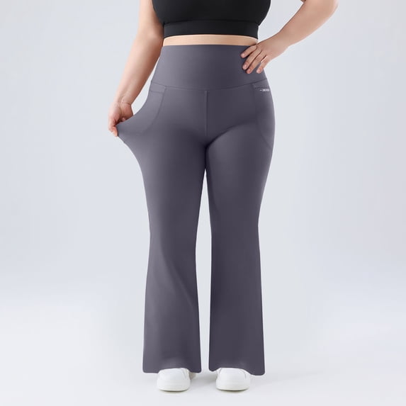 Mifsaly Plus Size Womens Flared Yoga Pants Size M-4Xl High Waisted Athletic Bootcut Leggings with Pockets Gray,L