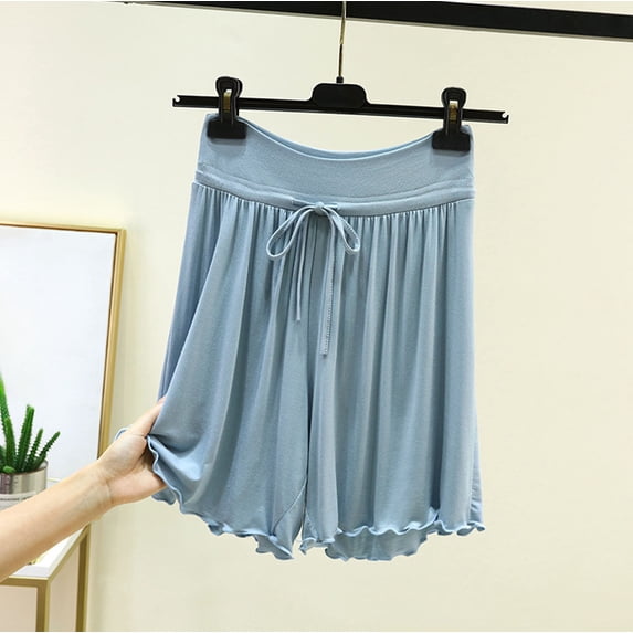 Mifsaly Plus Size Womens Pajama Shorts Ruffle Hem High Waisted Sleep Shorts Soft Comfortable Summer Casual Homewear 2026 Light Blue,XL