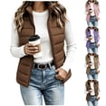 thumbnail image 1 of Mifsaly Puffer Vest Women Warm Sleeveless Quilted Jacket Stand Collar Zip Up Lightweight Fall Winter Travel Daily Layering Casual Outerwear with Pockets Brown,XXL, 1 of 6