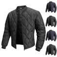 thumbnail image 1 of Mifsaly Quilted Bomber Jacket Men Full Zip Lightweight Puffer Coat Diamond Stitch Long Sleeve Casual Warm Outerwear for Fall Winter Travel Work Everyday Black,XS, 1 of 4