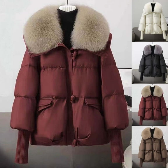 Mifsaly Quilted Jackets for Women,Oversized Zip up Thick Warm Padded Coats,Horn Buttons Elastic Cuffs Long Sleeve Winter Outerwear,Faux Fur Lapel Thermal Down Jacket,with Pockets