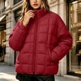 thumbnail image 1 of Mifsaly Quilted Puffer Jacket for Women Stand Collar Zip Up Long Sleeve Oversized Lightweight Winter Coat Fall Cold Weather Casual Warm Outerwear with Pockets Red,S, 1 of 8