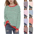 thumbnail image 1 of Mifsaly Red and White Striped Shirt Kids Long Sleeve Girls Sweatshirts Dressy Casual Loose Spring Summer Tops Tween Daily Going Out Workout Blouse, 1 of 8