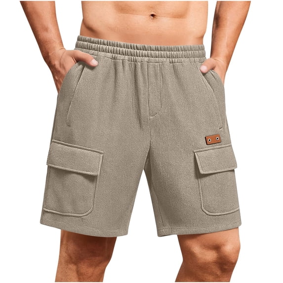 Mifsaly Ribbed Cargo Shorts for Men Elastic Waist Summer Shorts Going Out Everyday Casual Work Short Pants with Multi Pockets XXXL
