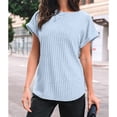 thumbnail image 1 of Mifsaly Ribbed Knit Tops for Women Loose Cap Sleeve Crew Neck Summer Top Versatile Solid Textured Pullover Blouse Daily Wear Office Work Fashionable Lightweight Tee L, 1 of 3