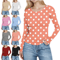 thumbnail image 1 of Mifsaly Ribbed Long Sleeve Tops for Women Polka-Dot Slim Fit Crew Neck T-Shirt Fall Winter Thermal Undershirts Casual Stretchy Basic Blouse Orange, 1 of 6