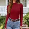 thumbnail image 1 of Mifsaly Ribbed Mock Turtleneck Tops for Women Slim Fit Knit Layering Shirt Fall Winter Soft Thermal Undershirts Casual Basic Stretch Blouse Red, 1 of 6