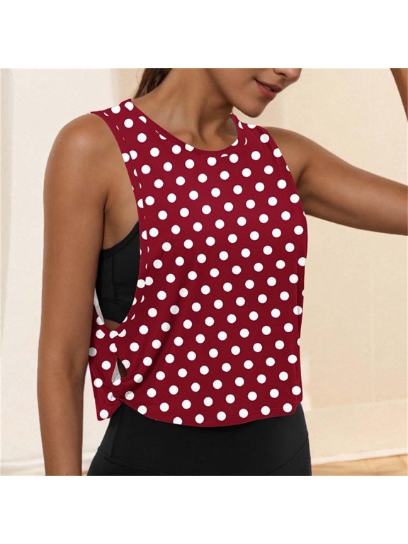 Running Tank Tops for Women Polka-Dot Side Split Sleeveless Top Soft Comfortable Athletic Workout Clothes 2026 L