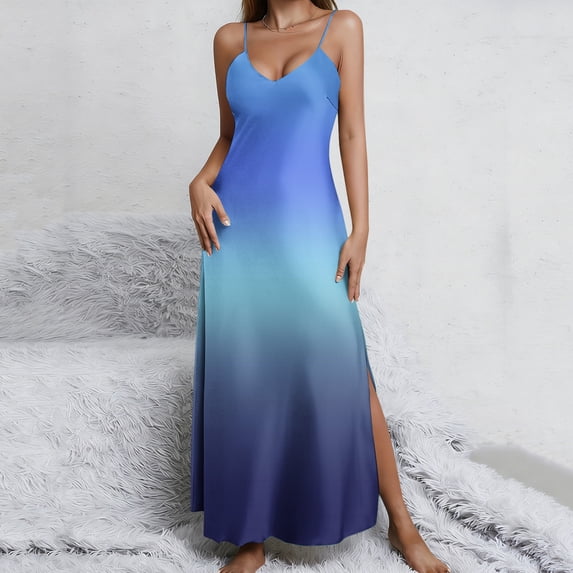 Mifsaly Satin Nightgowns for Women Adjustable Straps Maxi Pajama Dress Deep Side Slit Elegant Evening Silk Sleep Dresses L