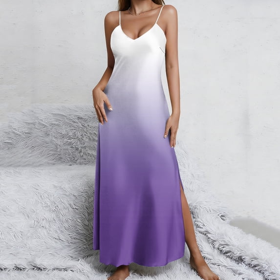 Mifsaly Satin Nightgowns for Women Adjustable Straps Maxi Pajama Dress Deep Side Slit Elegant Evening Silk Sleep Dresses M