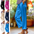 thumbnail image 1 of Mifsaly Satin Pants for Women High Waist Wide Leg Silk Pant Flowy Lightweight Elegant Work Lounge Trousers with Pockets Sky Blue, 1 of 7