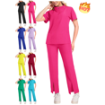 thumbnail image 1 of Mifsaly Scrubs for Women Set Doctors Nursing Scrubs Matching Outfits 2026 Soild Color Workwear Half Zip Short Sleeve Tops & High Waist Wide Leg Pants with Pockets XL, 1 of 4