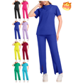 thumbnail image 1 of Mifsaly Scrubs for Women Set Doctors Nursing Scrubs Matching Outfits 2026 Soild Color Workwear Half Zip Short Sleeve Tops & High Waist Wide Leg Pants with Pockets XXL, 1 of 4