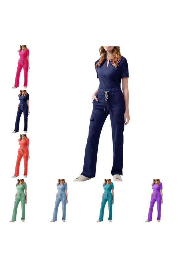 Scrubs for Women Set V Neck Loose Tunic Tops & Drawstring Elastic Waist Cargo Pants with 5 Pockets Soild Color Doctors Nursing Scrub Matching Outfits 2026 Stretchy Nurse Uniform M