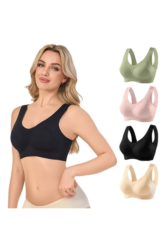 Seamless Bras for Women No Underwire Wireless High Support Sport Bra No Hook Padded Anti-Sagging Breasts Liftup Push Up Bralette 2025 Workout Breathable Underwear Black