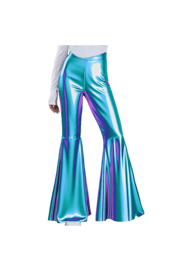 Sequin Flare Pants Women Shiny Metallic High Waisted Flared Pant Night Out Party Dance Clubwear S
