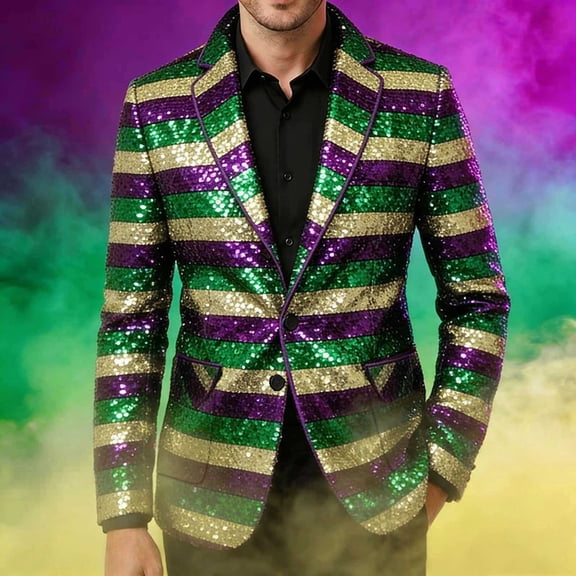 Mifsaly Sequins Blazer Mens Mardi Gras Jacket Glitter Sport Coats Plus Size Cocktail Party Carnival Suit Jackets Sparkly Evening Holiday Masquerade Dance Outerwear with Pockets XL